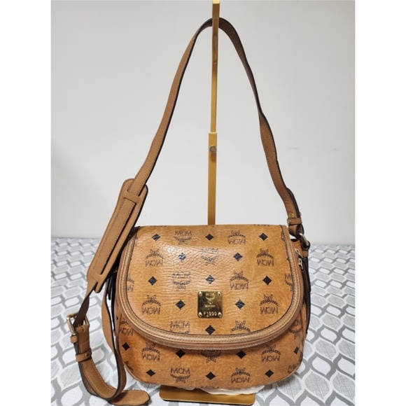 Authentic MCM Visetos Saddle/Crossbody Bag Brown - Picture 1 of 14